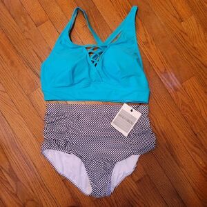 Hanna Nikole Push Up High Waist Tummy Control NWT Two Piece Womens Plus Size 16W